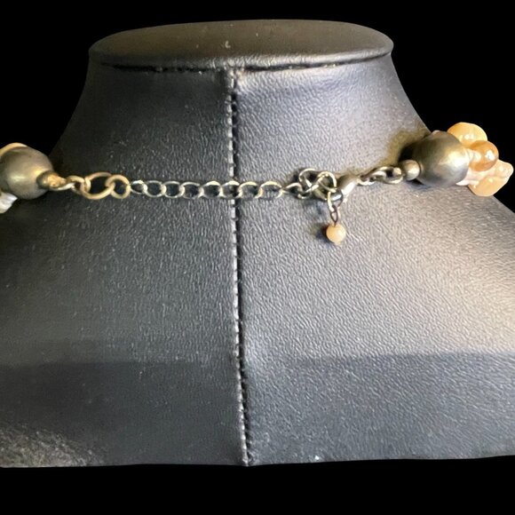 Multi Strand Carved Shell Bead Necklace Boho Beach Layered Cream Chunky Beads - Picture 6 of 7